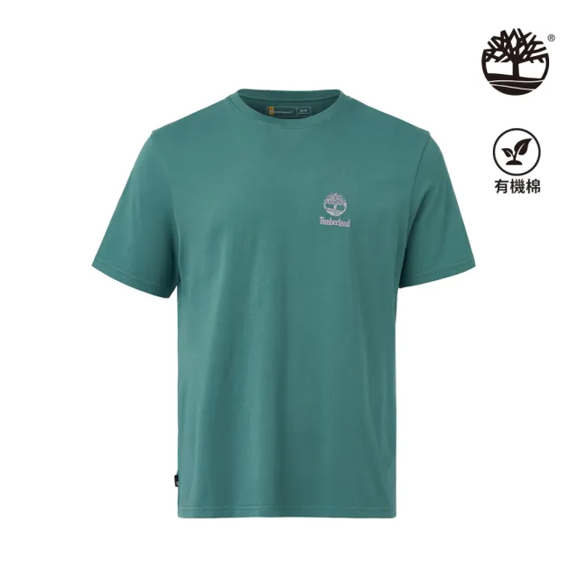 【Timberland】男款藍綠色健行圖案短袖T恤(A42YUCL6)