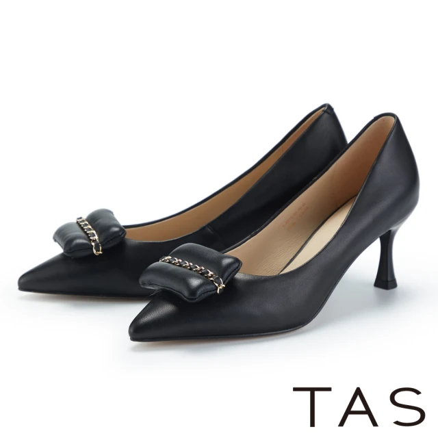 TAS 泡棉鍊條羊皮尖頭高跟鞋(黑色)優惠推薦