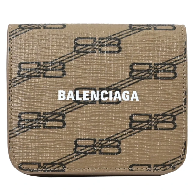 Balenciaga 巴黎世家 新版經典雙B LOGO印花拼接扣式零錢中短夾(淺棕)