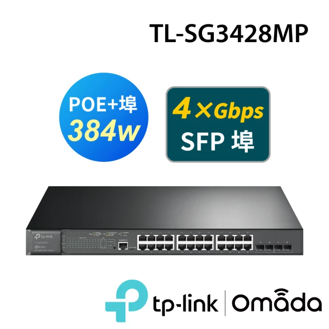 TP-LinkTP-Link TL-SG3428MP 28埠 24埠Gigabit RJ45+4埠SFP L2+ 網管型/管理型PoE switch交換器(384W)