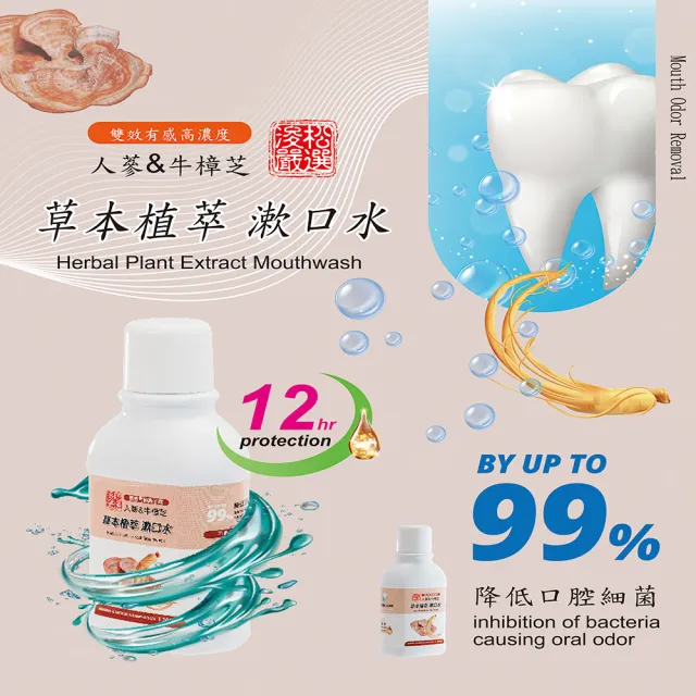 【浚松嚴選】牛樟芝人蔘雙效牙膏漱口水組(牙膏*3+漱口水*1)