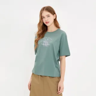【Hang Ten】女裝-舒爽棉吸濕快乾短版印花短袖T恤(淺綠)