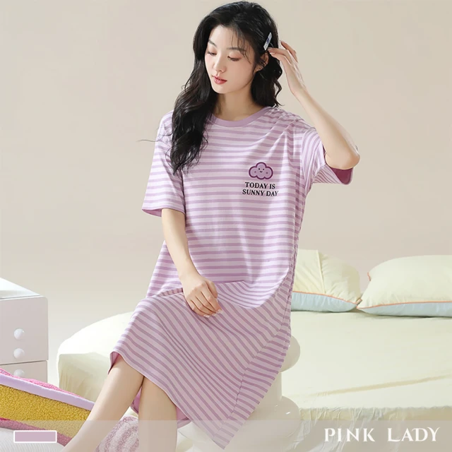 PINK LADY 棉柔短袖睡裙 紫芋雲朵 短袖居家服(女睡