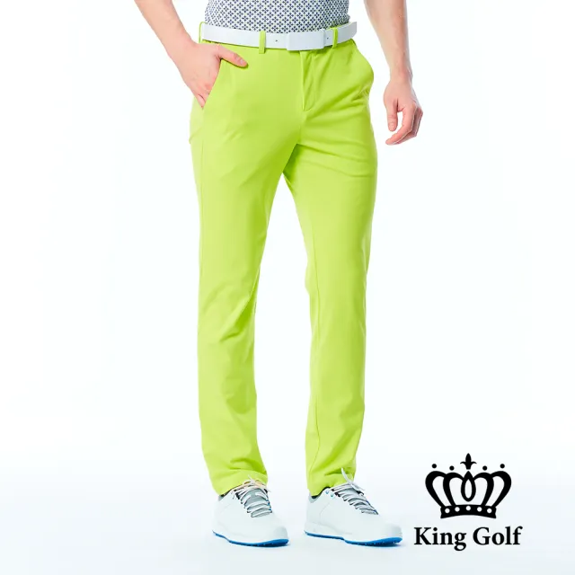 【KING GOLF】實體同步款-男款素面百搭彈力修身休閒長褲/高爾夫球長褲(綠色)