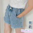 【UniKids】中大童裝牛仔短褲 清新鬆緊腰熱褲  女大童裝 VW1602(灰 藍)