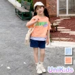 【UniKids】中大童裝假兩件字母短袖T恤上衣  女大童裝 VWHT208T(藍T 橙T)