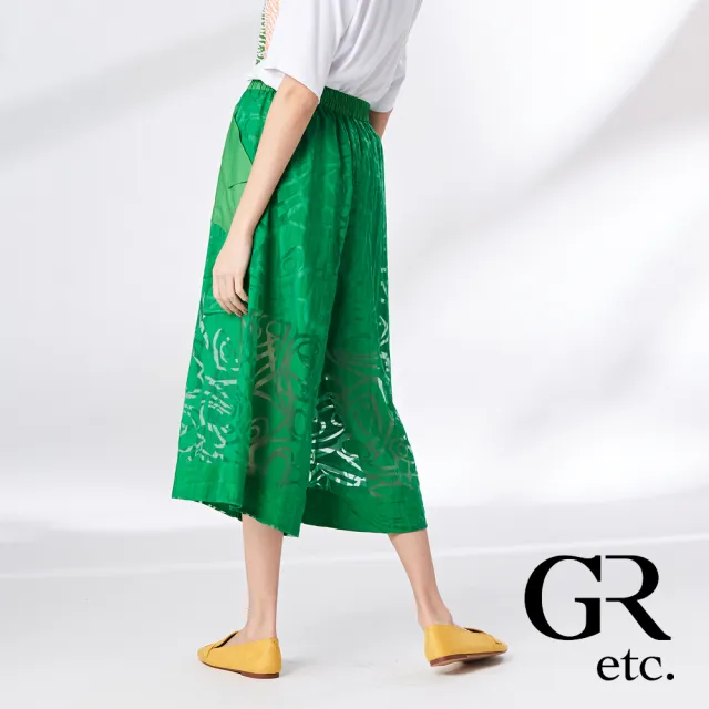 【GLORY21】品牌魅力款-etc.優雅鏤空斜口袋造型寬褲(綠色)