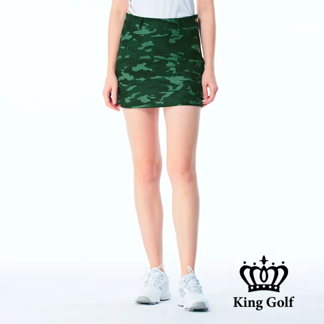 【KING GOLF】實體同步款-女款滿版數位迷彩印圖A LINE短裙/高爾夫球裙(綠色)