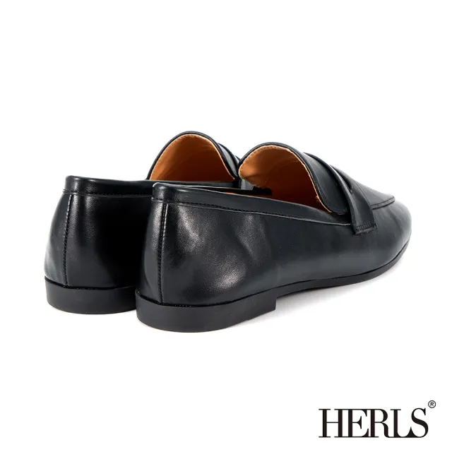 【HERLS】樂福鞋-簡約橢圓頭便仕平底樂福鞋(黑色)