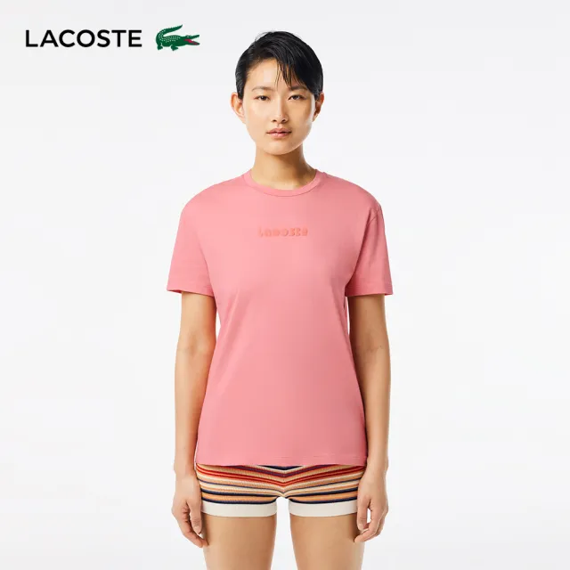 【LACOSTE】女裝-復古印花柔軟棉質短袖T恤(粉色)