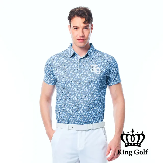 KING GOLF】實體同步款-男款滿版小碎花造型印圖KG刺繡短袖POLO衫