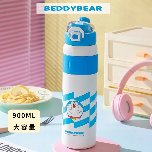 【BEDDY BEAR 杯具熊】BEDDYBEAR哆啦A夢雙飲316不鏽鋼保溫杯  雙飲保溫健身運動水壺 大容量吸管杯 900ml