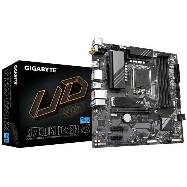 【GIGABYTE 技嘉】組合套餐(技嘉 B760M DS3H AX+美光DDR5 4800 16G+Solidigm P41 PLUS 2TB SSD)