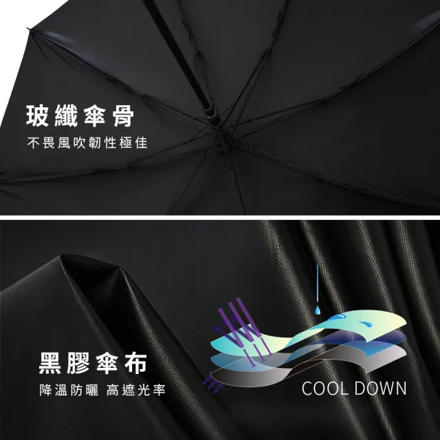 【雙龍牌】省力工學黑膠降溫手杖傘防曬自動直傘(拐杖手把助步傘雨傘陽傘A1097)