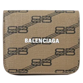 【Balenciaga 巴黎世家】新版經典雙B LOGO印花拼接扣式零錢中短夾(淺棕)