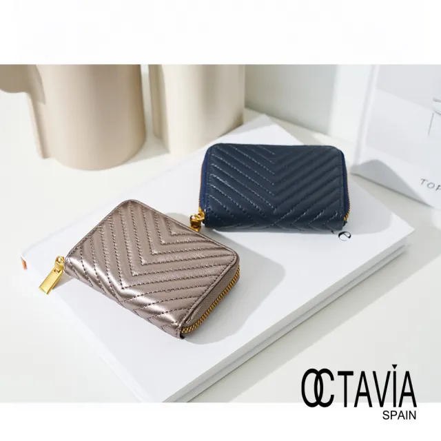 【OCTAVIA 8】OCTAVIA 8 真皮- 小羊皮V紋車線卡片零錢鑰匙小包