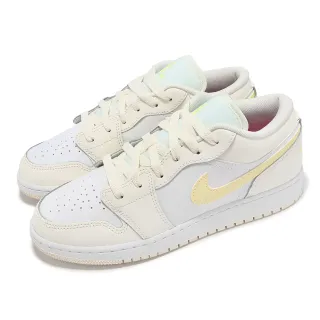 【NIKE 耐吉】休閒鞋 Air Jordan 1 Low GS 大童 女鞋 白 鵝黃 AJ1(FV8486-181)