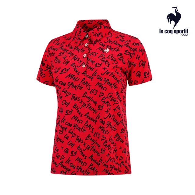 【LE COQ SPORTIF 公雞】高爾夫系列 女款紅色塗鴉感文字高機能抗UV短袖POLO衫法國設計師款 QLT2J218
