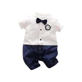 【JoyNa】男寶寶西服短袖連身衣 包屁衣 嬰兒連身衣 白色紳士款(西裝造型)