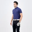 【LE COQ SPORTIF 公雞】高爾夫系列 男款藏青色素面簡約高機能抗UV短袖立領衫 QGT2J234
