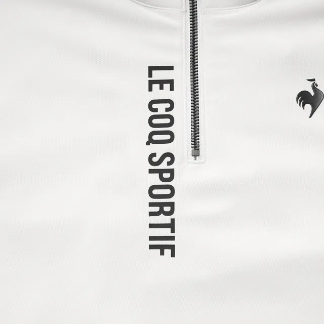 【LE COQ SPORTIF 公雞】高爾夫系列 男款白色素面簡約高機能抗UV短袖立領衫 QGT2J234