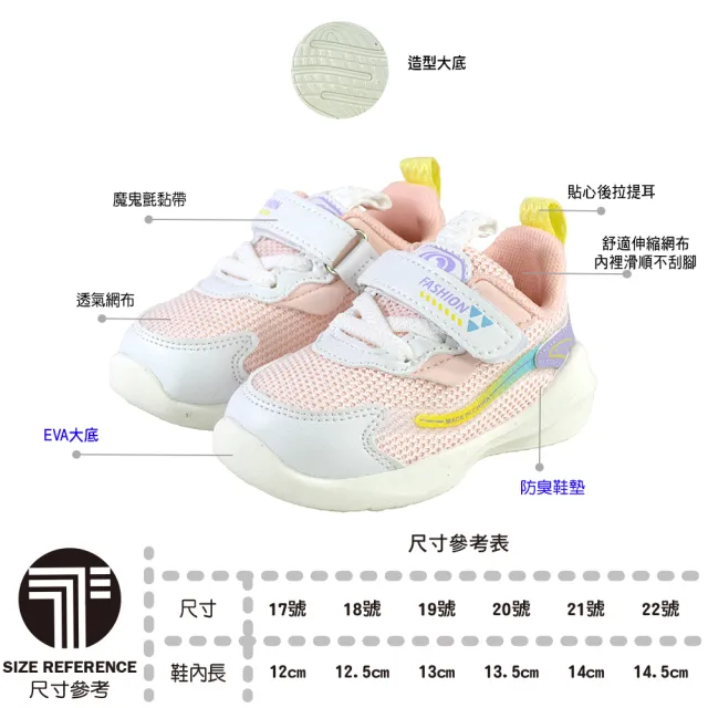 【TOPU ONE】12.5-14.5cm兒童鞋 簡約線條輕量減壓休閒運動鞋(米.粉色)