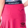 【KING GOLF】實體同步款-女款立體刺繡素面修身荷葉百褶A LINE短裙/高爾夫球裙(桃紅色)
