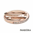 【Pandora官方直營】三環交織戒指：鍍14k玫瑰金