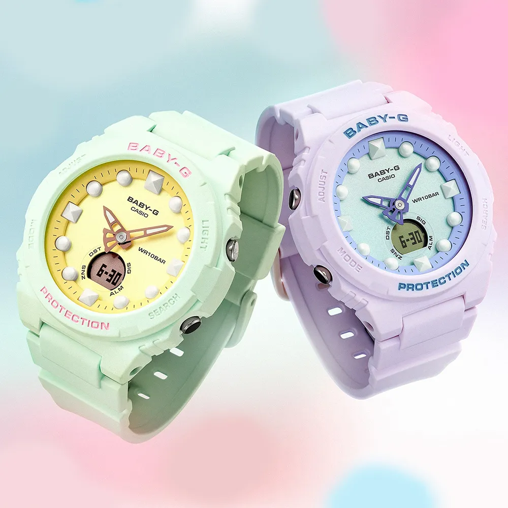 【CASIO 卡西歐】BABY-G 夢幻偏光雙顯手錶-2色可選 禮物 開學(BGA-320FH-3A/BGA-320FH-4A/速)