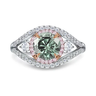 【King Star】GIA 一克拉 18K金 VVS1 綠彩鑽石戒指 馬眼形(天然圓形彩鑽)
