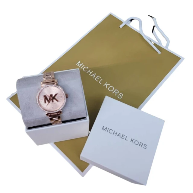 Michael Kors Michael Kors 經典大LOGO晶鑽手錶玫瑰金禮盒組(贈原廠紙袋父親節七夕情人節)