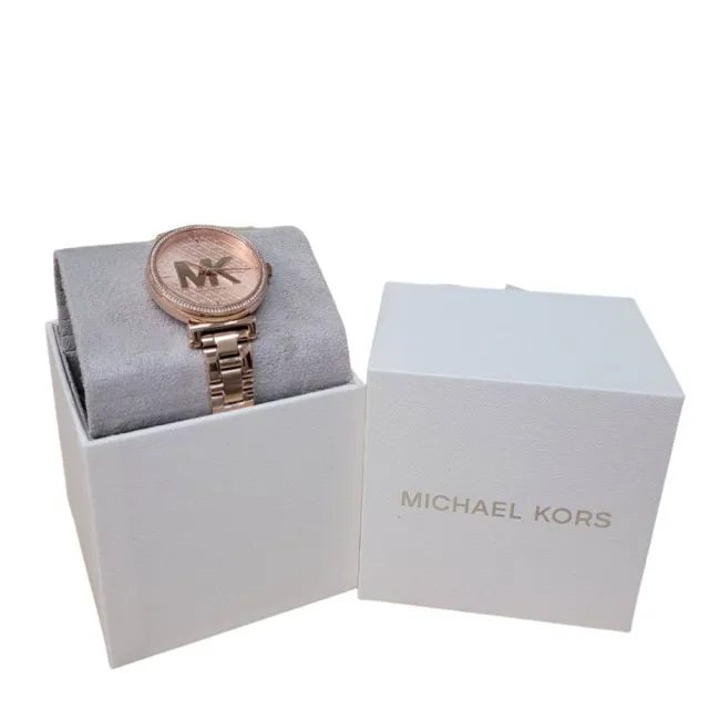 【Michael Kors】Michael Kors 經典大LOGO晶鑽手錶玫瑰金禮盒組(贈原廠紙袋父親節七夕情人節)