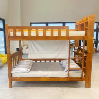【KIKY】布加迪型實木雙層床架3件組(雙層床+床墊X2)