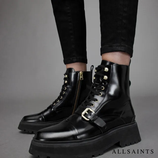 【ALLSAINTS】STELLAR 綁帶牛皮短靴軍靴 WF724X