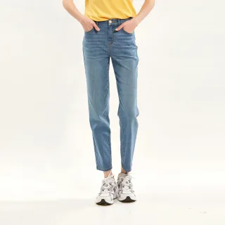 【Hang Ten】女裝-BOYFRIEND FIT高腰後鬆緊寬鬆牛仔丹寧褲(淺藍)