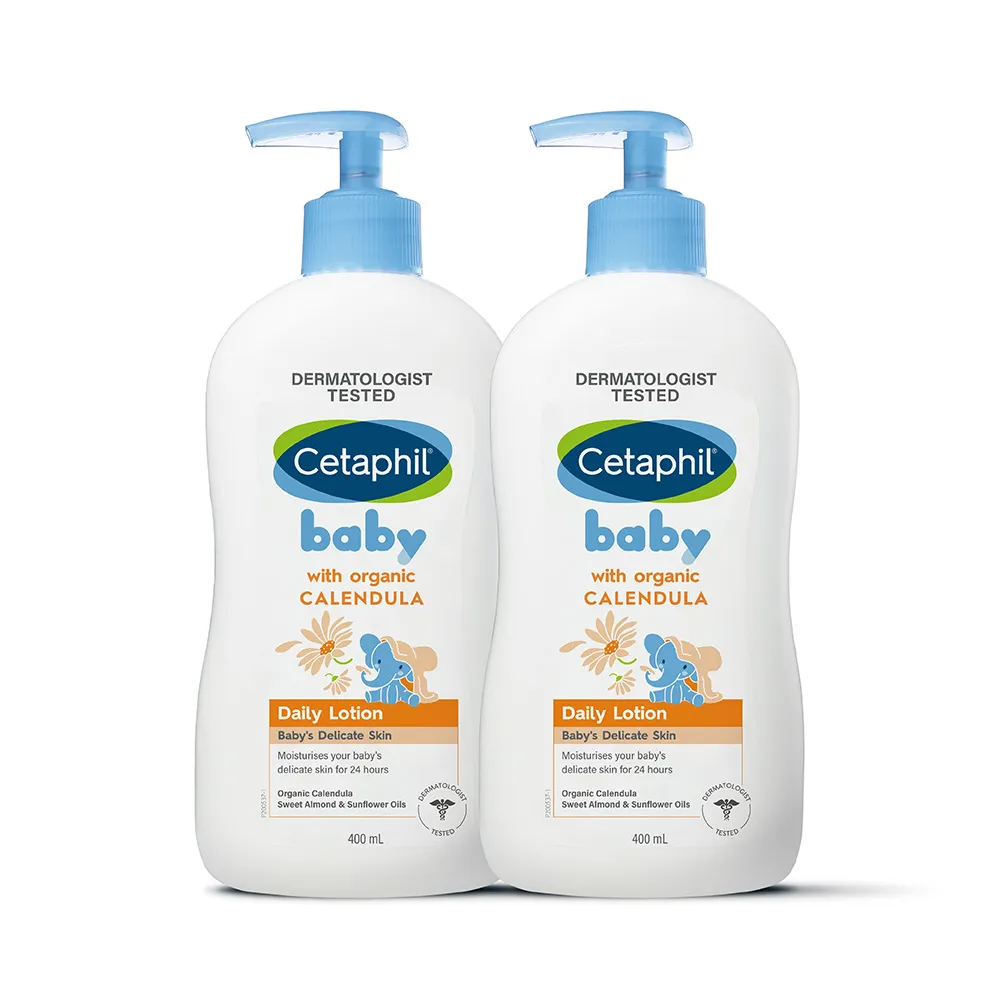 【Cetaphil 舒特膚】官方直營 baby舒緩潤膚乳 400ml*2入組(嬰兒乳液/金盞花/乳油木B5)