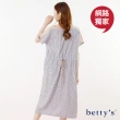 【betty’s 貝蒂思】網路獨賣★假兩件撞色印花抽繩休閒長洋裝(紫色)