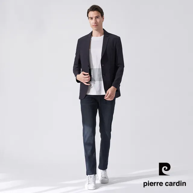 【pierre cardin 皮爾卡登】商務休閒 男款 時尚素面彈力休閒西裝外套-丈青色(5247571-38)