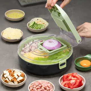 【PUSH!】廚房用品 九合一切菜器 切丁 切片帶瀝水籃擦絲切片機多功能切菜器(切丁 刨絲器 D326)