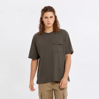【Hang Ten】男裝-舒爽棉吸濕快乾袖口撞色短袖T恤(橄欖綠)
