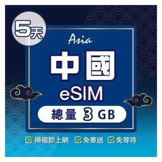【環亞電訊】eSIM中國05天總量3GB(24H自動發貨 中國網卡 大陸網卡 中國移動 免翻牆 免換卡 eSIM)