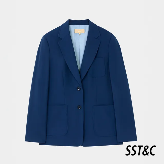 【SST&C 新品９折】深藍色方領長版西裝外套7162403004