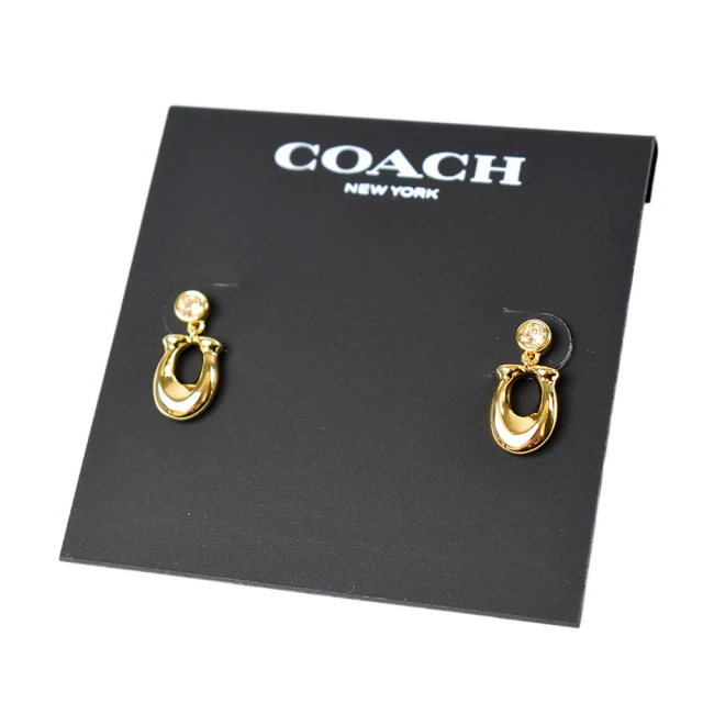 COACHCOACH 專櫃款 C字鋯石針式耳環-金色