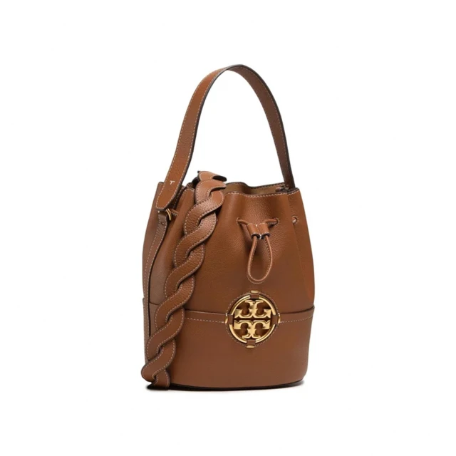 TORY BURCH 雙T-LOGO素面皮革水桶包