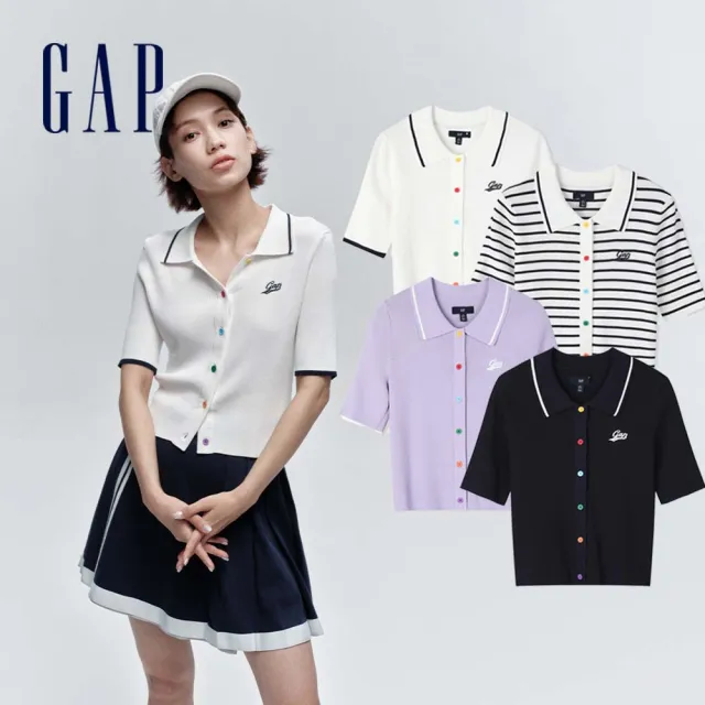 【GAP】女裝 Logo翻領短袖針織衫-多色可選(873677)