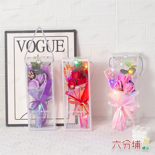 六分埔禮品六分埔禮品 LED3朵玫瑰滿天星花束禮盒-多色任選(Ins生日畢業禮物花束人造花母親節告白情人節求婚)