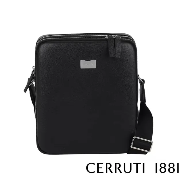 【Cerruti 1881】限量2折 義大利頂級小牛皮肩背包斜背包 全新專櫃展示品(黑色 CEBO06588M)