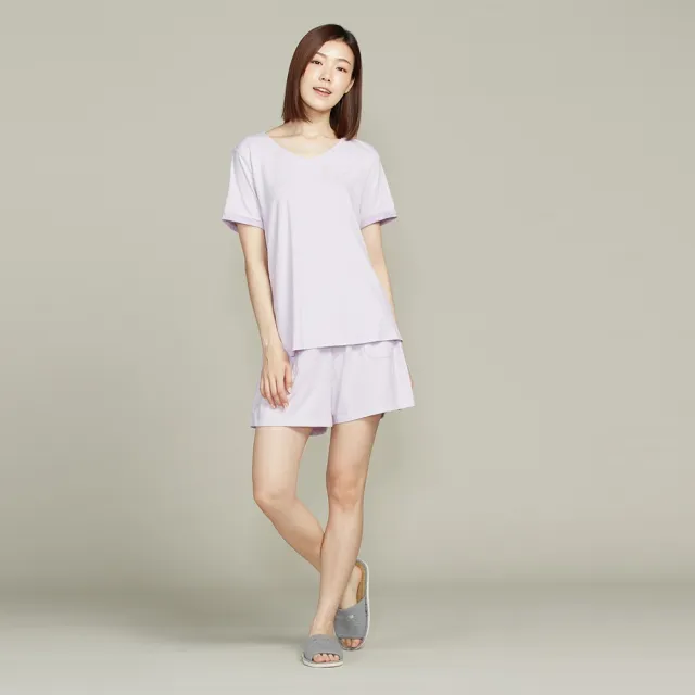 【YVONNE 以旺傢飾】出清品 竹纖維口袋跳色條紋短褲(薰衣草紫)
