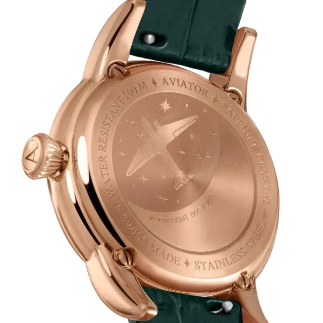 【AVIATOR 飛行員】DOUGLAS MOONFLIGHT 月相 時尚腕錶 手錶 女錶 綠色(V.1.33.2.263.4)