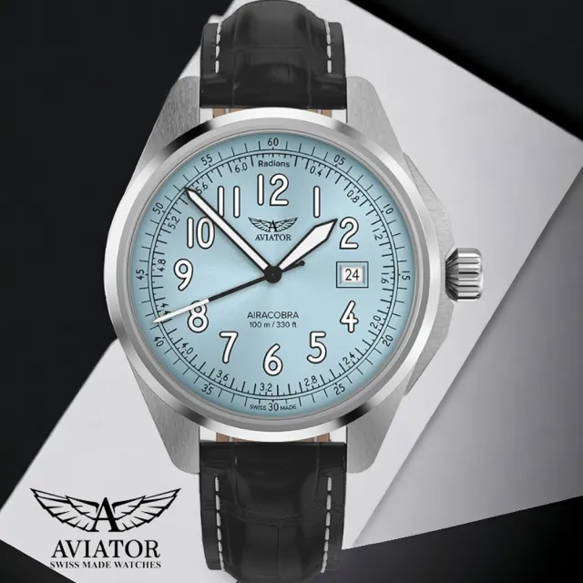 【AVIATOR 飛行員】AIRACOBRA P43 TYPE A 飛行風格 腕錶 手錶 男錶 冰藍色(V.1.38.0.328.4)